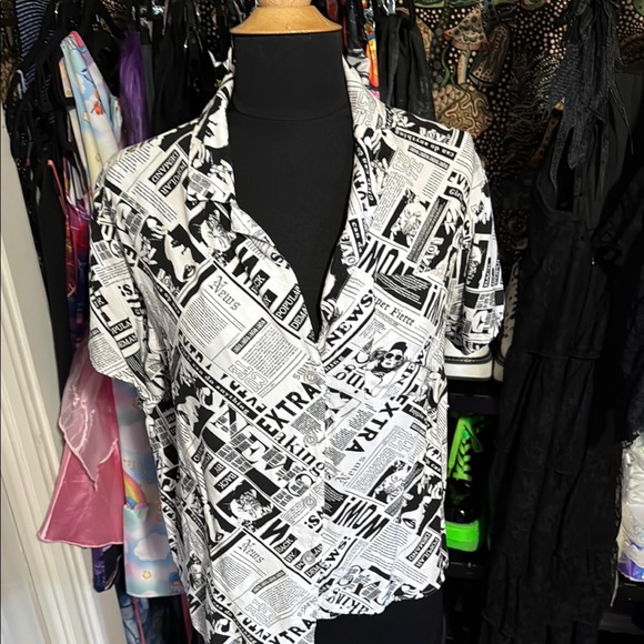 Self Esteem Goth Punk Fashion and Cats Newspaper Article Button Up Blouse M - Picture 3 of 7